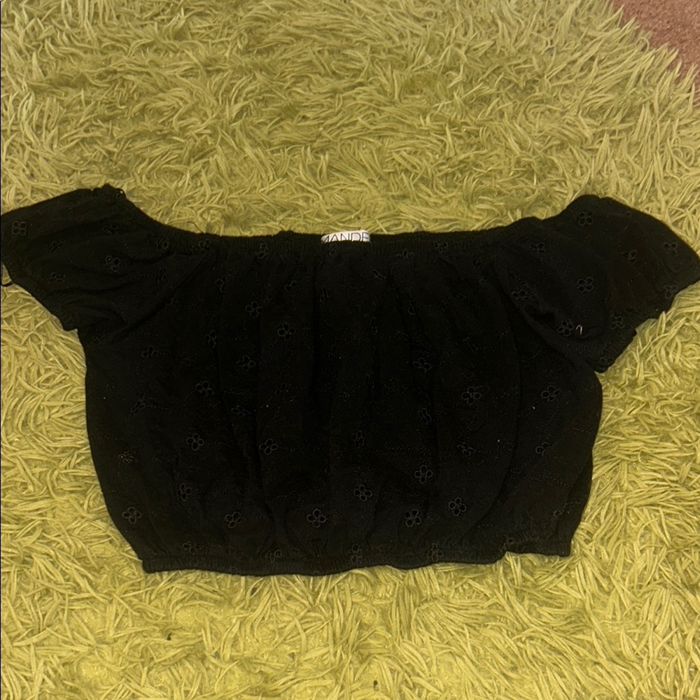 Mandee Black Cap Sleeve Smocked Crop Blouse